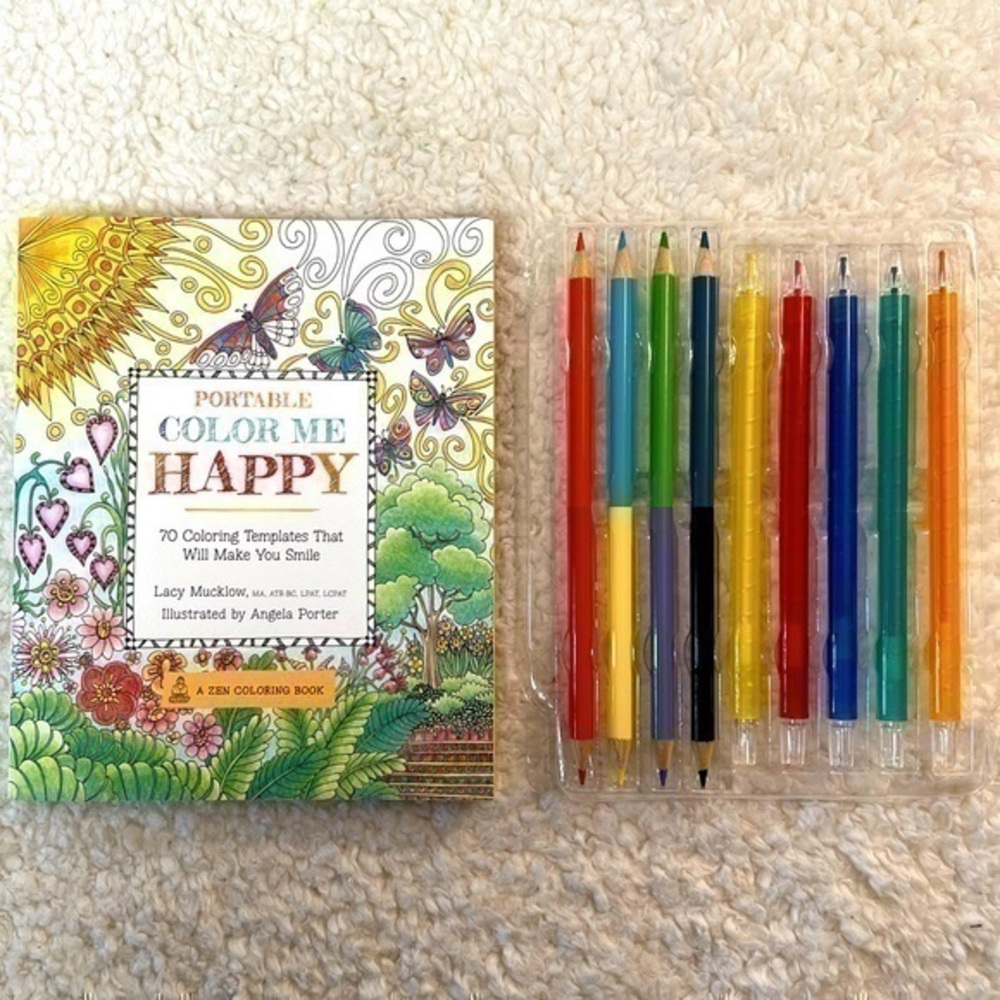 Color Your Way to Happy Adult Zen Guided Coloring Book w/Color Pencils & Crayons
